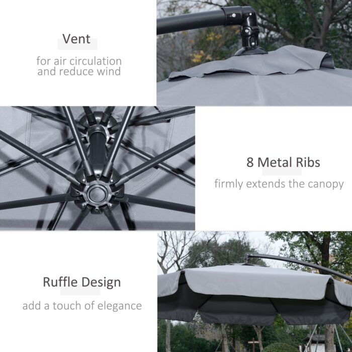 Outsunny 2.7m Banana Parasol Cantilever Umbrella With Crank Handle And Cross Base, Hanging Sun Shade, Dark Grey