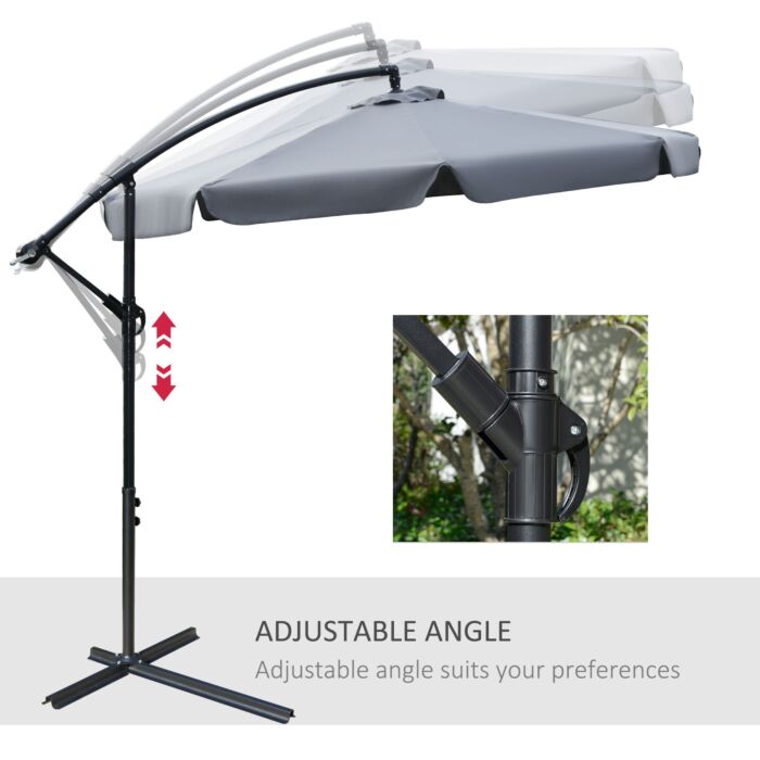 Outsunny 2.7m Banana Parasol Cantilever Umbrella With Crank Handle And Cross Base, Hanging Sun Shade, Dark Grey