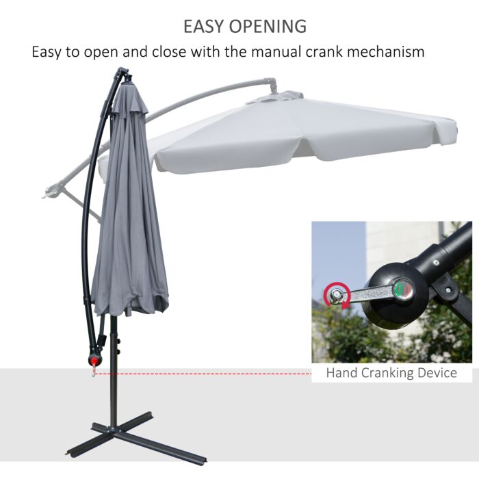 Outsunny 2.7m Banana Parasol Cantilever Umbrella With Crank Handle And Cross Base, Hanging Sun Shade, Dark Grey