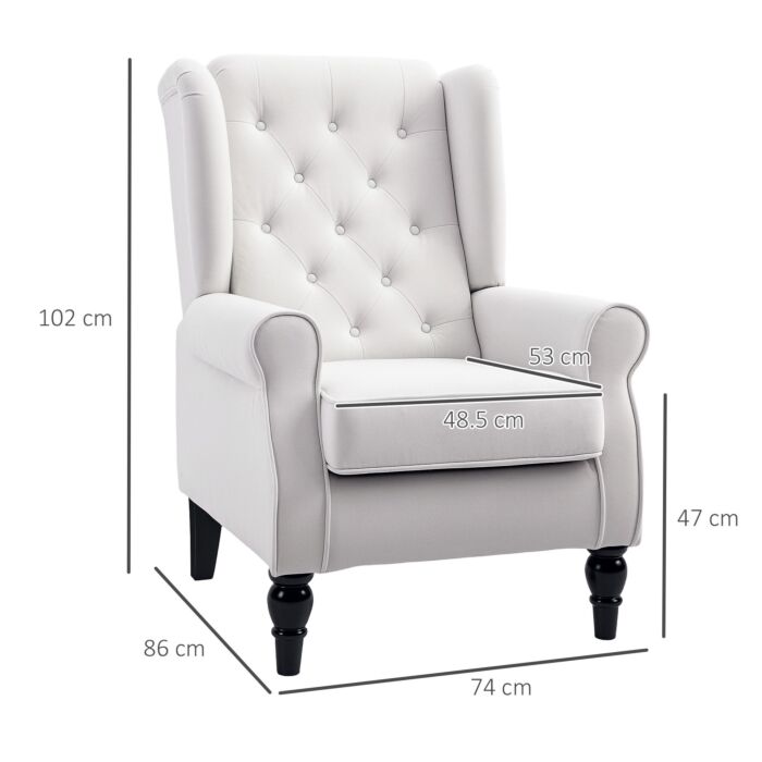 Homcom Wingback Accent Chair, Retro Upholstered Button Tufted Occasional Chair For Living Room And Bedroom, Cream White