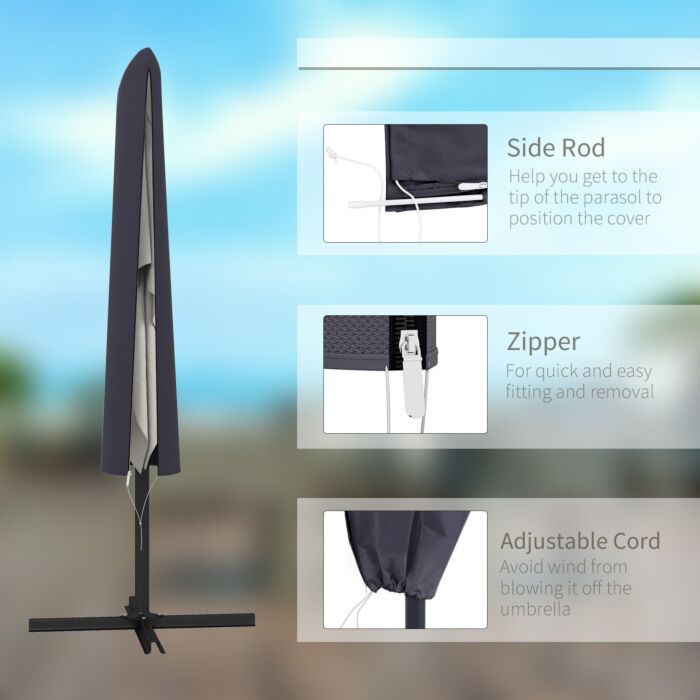 Outsunny Outdoor Cantilever Umbrella Cover Parasol With Rod, Zipper, Dark Grey