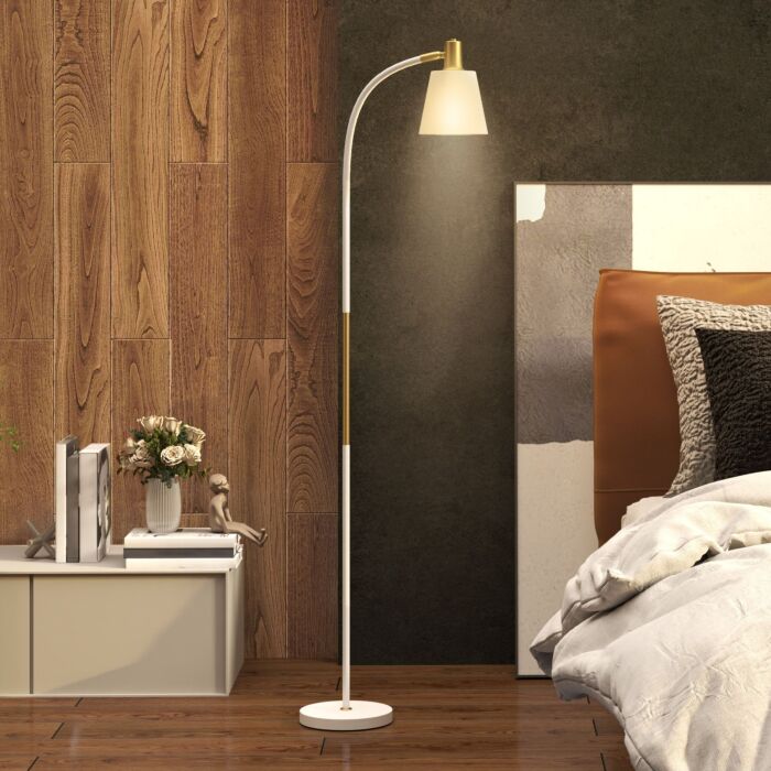 Homcom Floor Lamp For Living Room, Spotlight Reading Standing Lamp With Adjustable Height, Rocker On/off Switch, Indoor Task Lighting For Bedroom, Office, White (bulb Not Included)