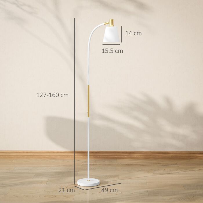 Homcom Floor Lamp For Living Room, Spotlight Reading Standing Lamp With Adjustable Height, Rocker On/off Switch, Indoor Task Lighting For Bedroom, Office, White (bulb Not Included)