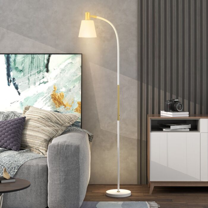 Homcom Floor Lamp For Living Room, Spotlight Reading Standing Lamp With Adjustable Height, Rocker On/off Switch, Indoor Task Lighting For Bedroom, Office, White (bulb Not Included)