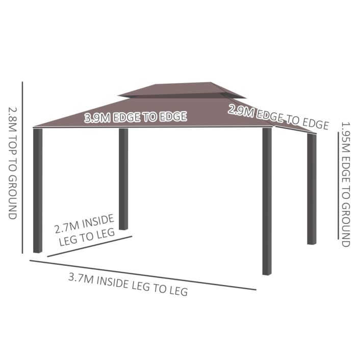 Outsunny 3 X 4m Aluminium Alloy Gazebo Marquee Canopy Pavilion Patio Garden Party Tent Shelter With Nets And Sidewalls - Coffee