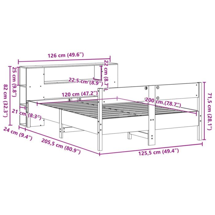 Vidaxl Bookcase Bed Without Mattress Wax Brown 120x200cm Solid Wood Pine