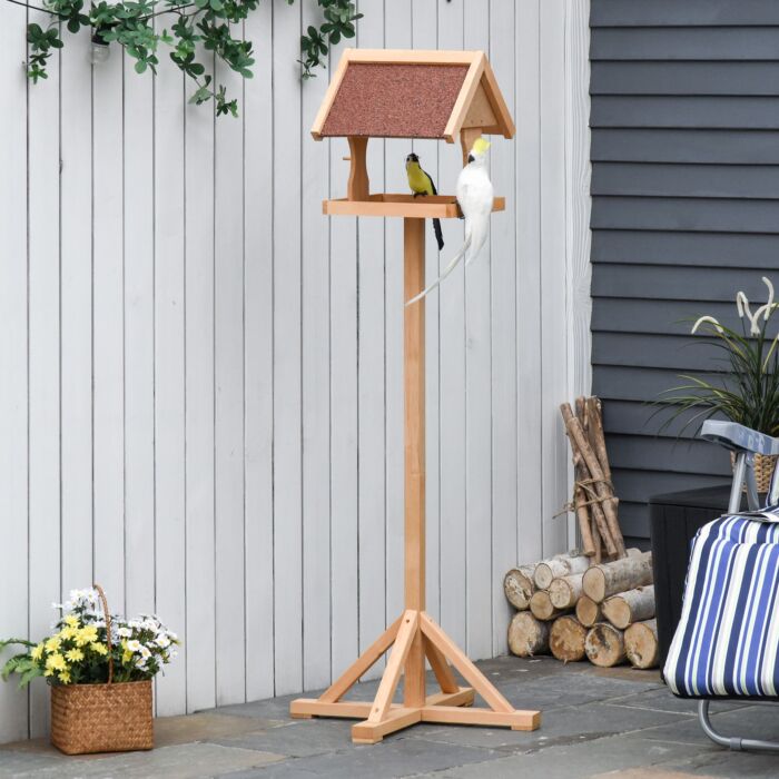 Pawhut Wooden Bird Feeder Table Freestanding With Weather Resistant Roof Cross-shaped Support Feet For Backyard Pre-cut 55 X 55 X 144cm Natural