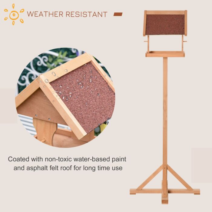 Pawhut Wooden Bird Feeder Table Freestanding With Weather Resistant Roof Cross-shaped Support Feet For Backyard Pre-cut 55 X 55 X 144cm Natural