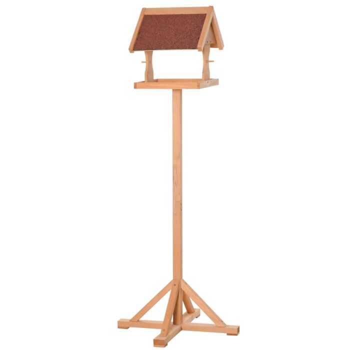 Pawhut Wooden Bird Feeder Table Freestanding With Weather Resistant Roof Cross-shaped Support Feet For Backyard Pre-cut 55 X 55 X 144cm Natural