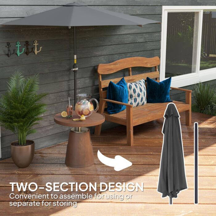 Outsunny 3(m) Half Parasol, Semi Round Umbrella With Metal Frame, Crank Handle For Balcony, Garden, Dark Grey