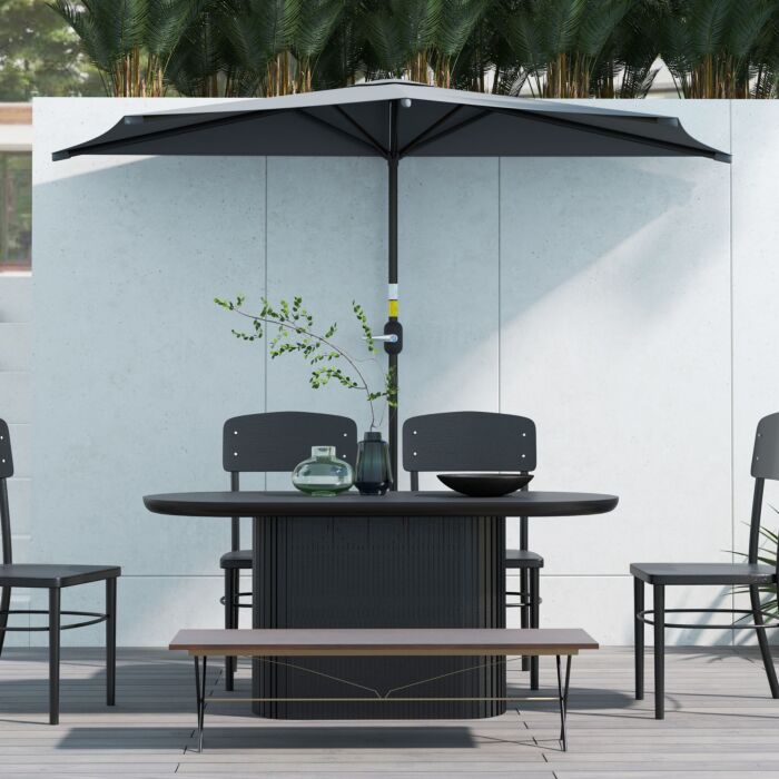 Outsunny 3(m) Half Parasol, Semi Round Umbrella With Metal Frame, Crank Handle For Balcony, Garden, Dark Grey