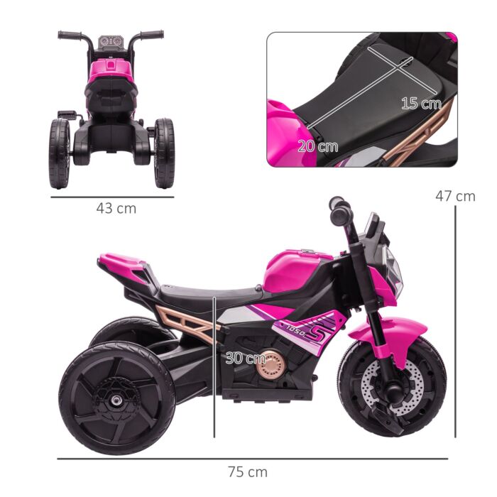 Aiyaplay Motorcycle Design 3 In 1 Toddler Trike, Sliding Car, Balance Bike With Headlight, Music, Horn, Pink