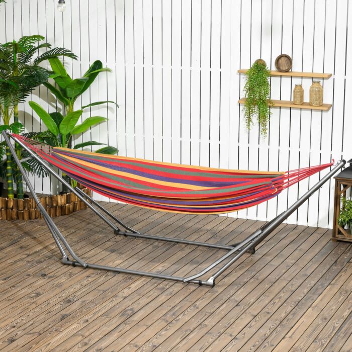 Outsunny Foldable Hammock Stand, Portable Hammock With Metal Frame, 2 In 1 Hammock Net Stand, Clothes Drying Rack, Load Capacity 120kg Black