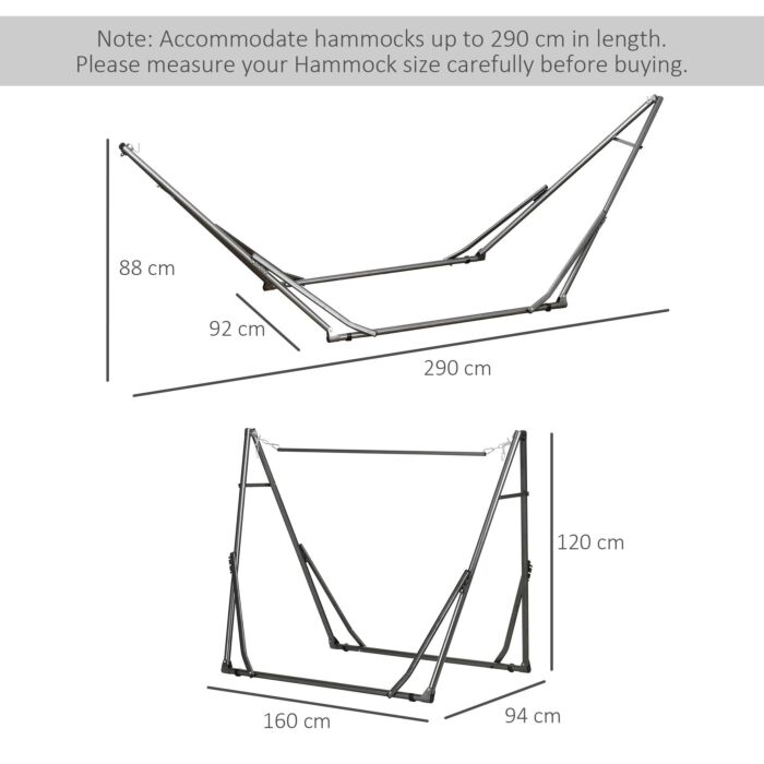 Outsunny Foldable Hammock Stand, Portable Hammock With Metal Frame, 2 In 1 Hammock Net Stand, Clothes Drying Rack, Load Capacity 120kg Black