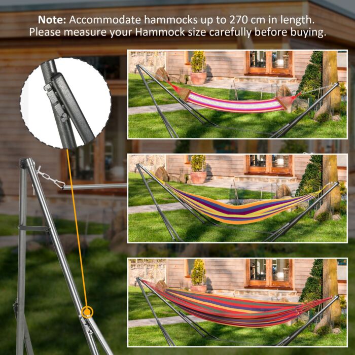 Outsunny Foldable Hammock Stand, Portable Hammock With Metal Frame, 2 In 1 Hammock Net Stand, Clothes Drying Rack, Load Capacity 120kg Black