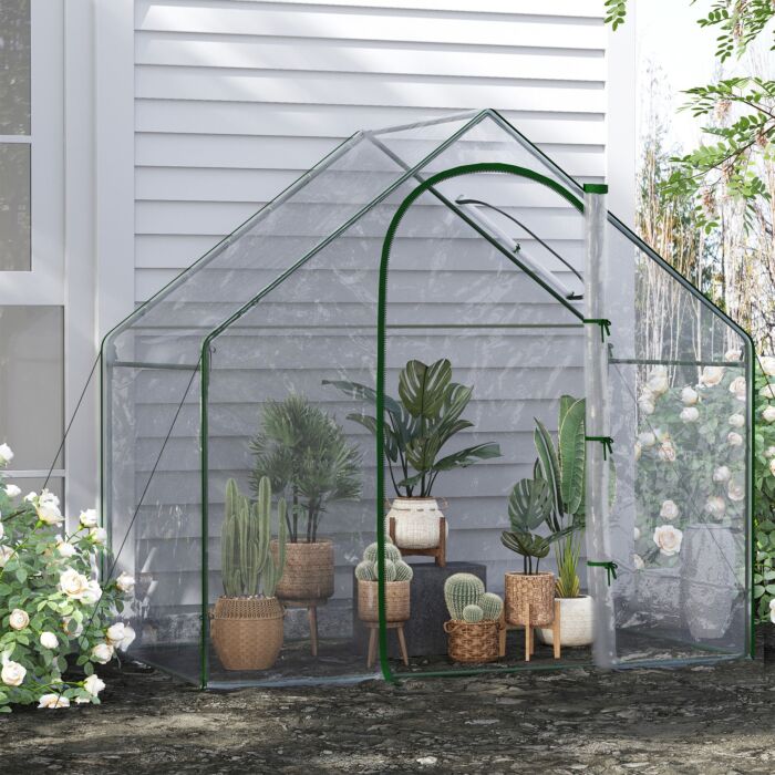 Outsunny Walk In Pvc Greenhouse Garden Outdoor Flower Planter Steel Frame W/ Zipped Door & Window 180 X 100 X 168cm White