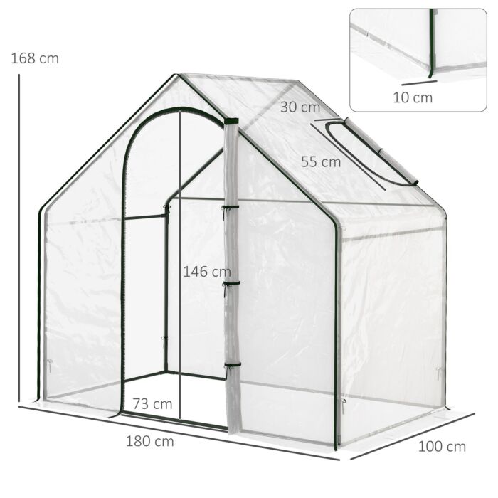 Outsunny Walk In Pvc Greenhouse Garden Outdoor Flower Planter Steel Frame W/ Zipped Door & Window 180 X 100 X 168cm White