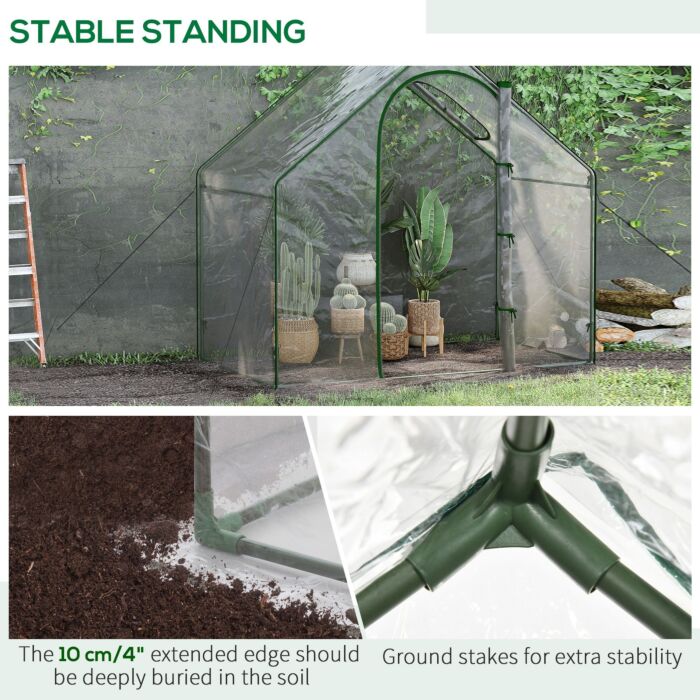 Outsunny Walk In Pvc Greenhouse Garden Outdoor Flower Planter Steel Frame W/ Zipped Door & Window 180 X 100 X 168cm White
