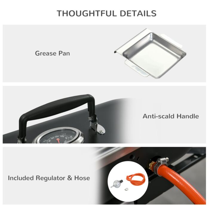 Outsunny Foldable Gas Bbq Grill 2 Burner Table Top Barbecue W/ Lid Piezo Ignition Thermometer For Camping Picnic Cooking, Aluminium Alloy