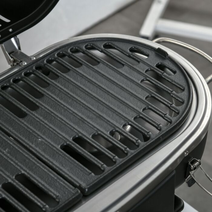 Outsunny Foldable Gas Bbq Grill 2 Burner Table Top Barbecue W/ Lid Piezo Ignition Thermometer For Camping Picnic Cooking, Aluminium Alloy