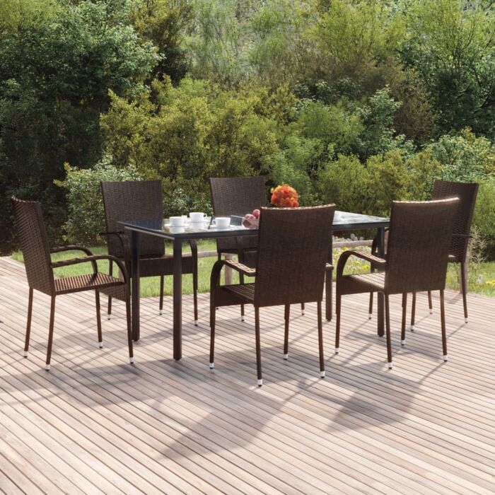 Vidaxl 7 Piece Garden Dining Set Brown Poly Rattan