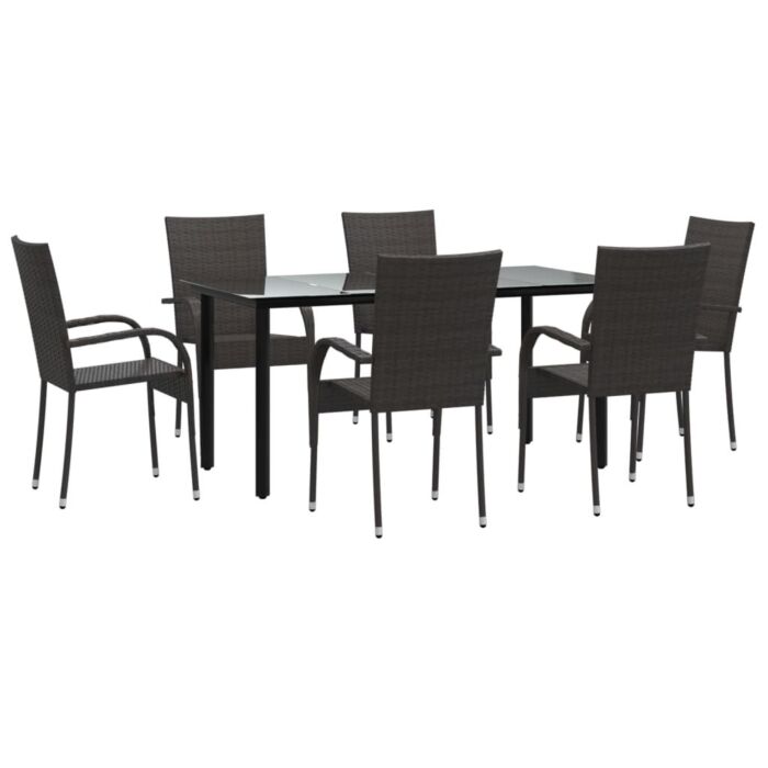 Vidaxl 7 Piece Garden Dining Set Brown Poly Rattan