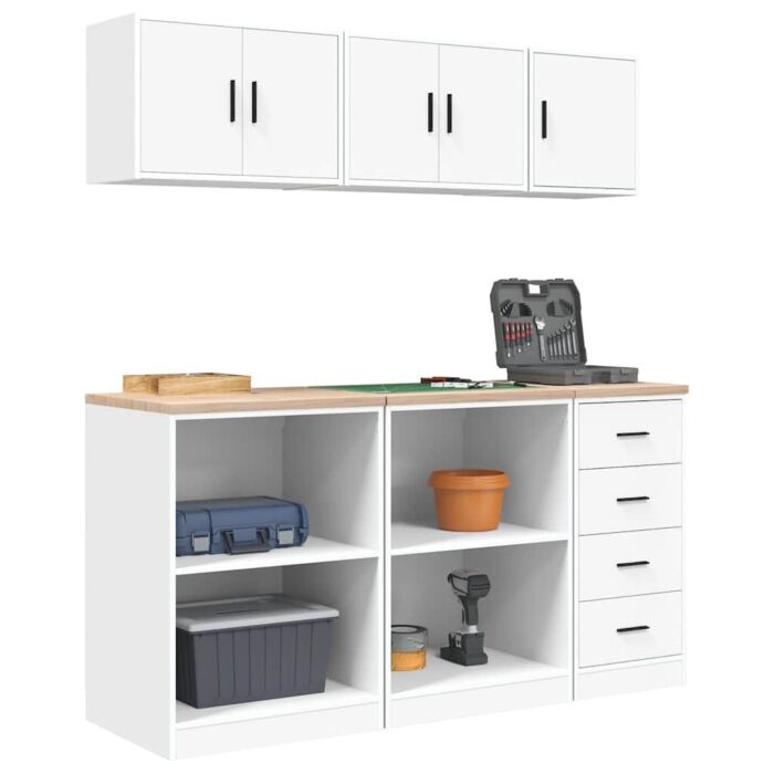 Vidaxl Garage Cabinets 6 Pcs White Engineered Wood