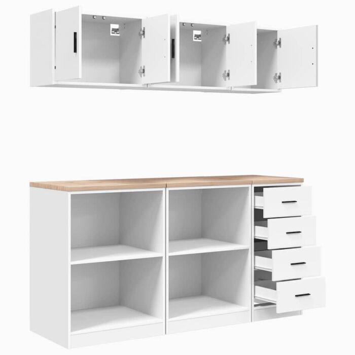 Vidaxl Garage Cabinets 6 Pcs White Engineered Wood