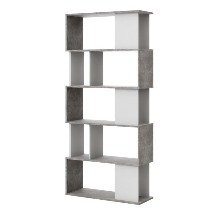 Maze Open Bookcase 4 Shelves In Concrete And White