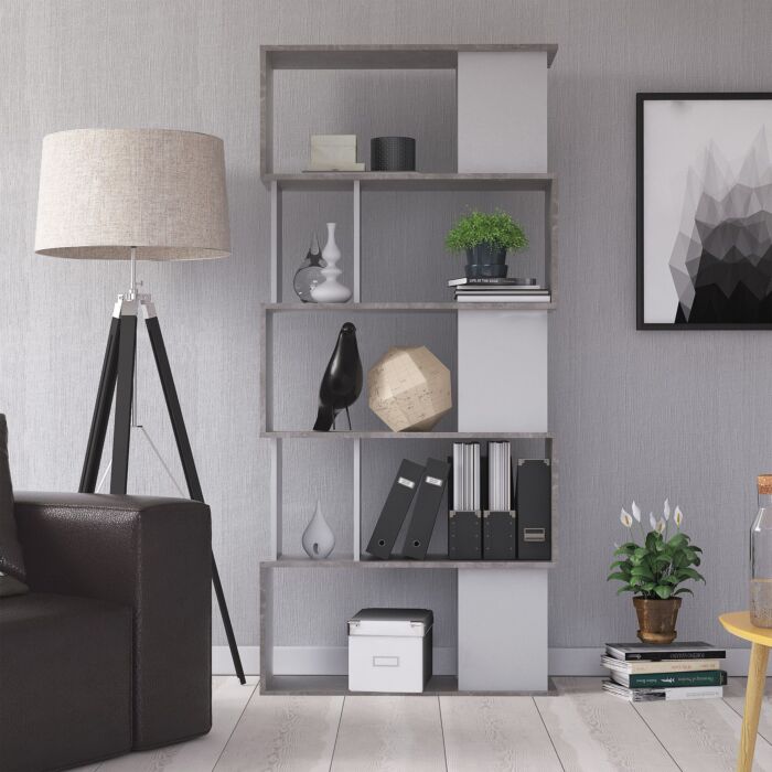 Maze Open Bookcase 4 Shelves In Concrete And White