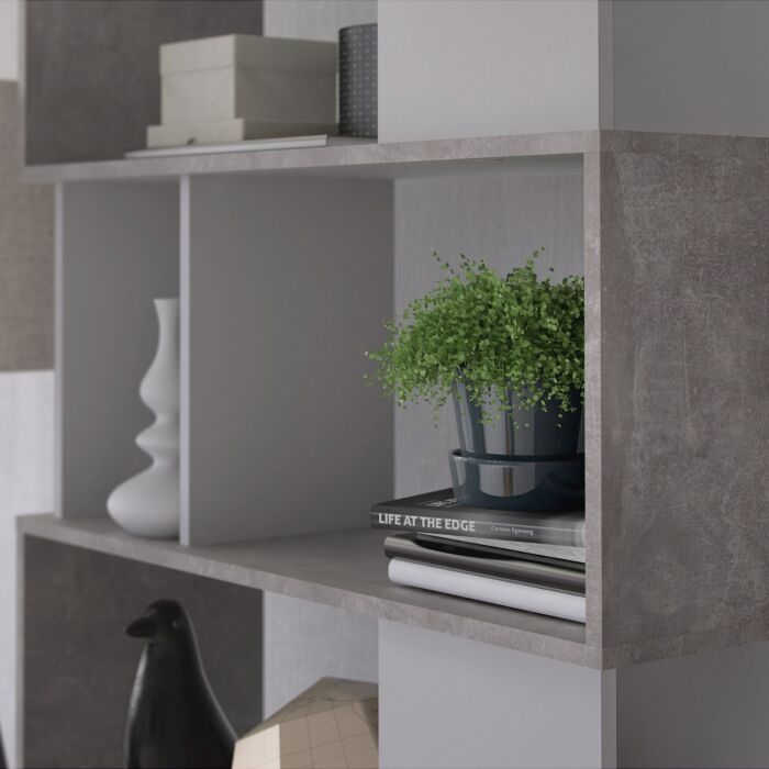Maze Open Bookcase 4 Shelves In Concrete And White