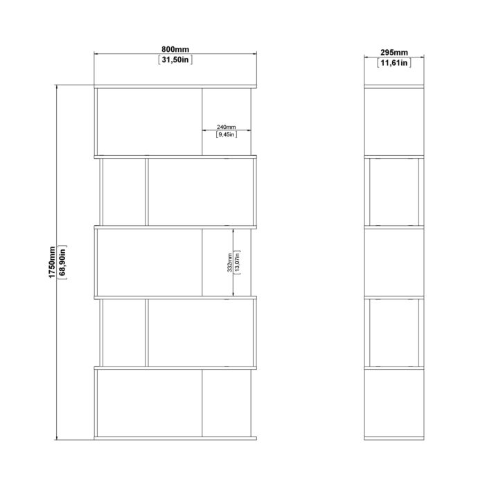 Maze Open Bookcase 4 Shelves In Concrete And White