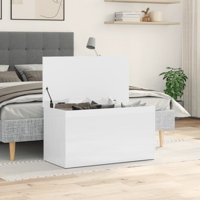 Vidaxl Storage Chest High Gloss White 84x42x46 Cm Engineered Wood