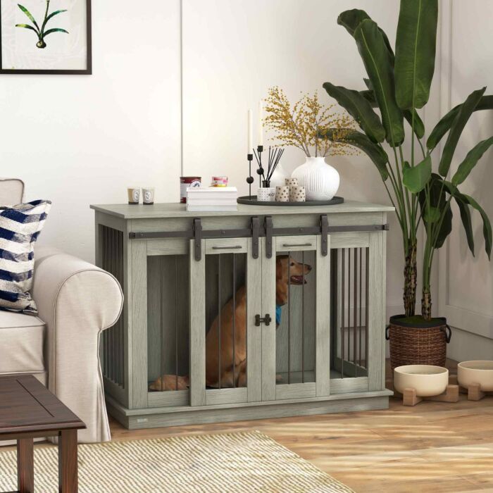 Pawhut Dog Crate Furniture For Large Dogs, Double Dog Cage For Small Dogs