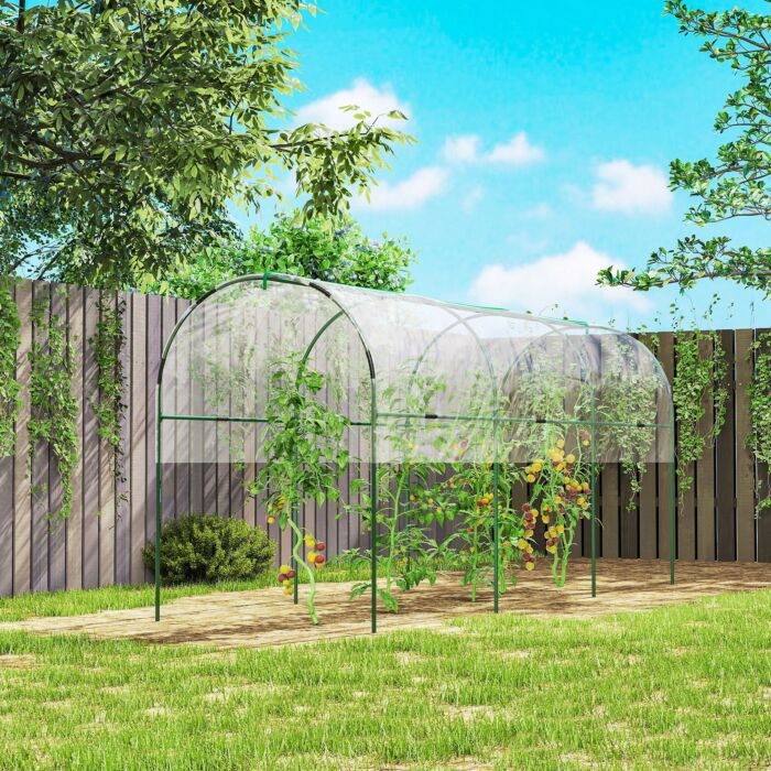 Outsunny Tunnel Tomato Greenhouse With 4 Hoops And Top Tap, Pointed Bottom And Guy Ropes, Clear