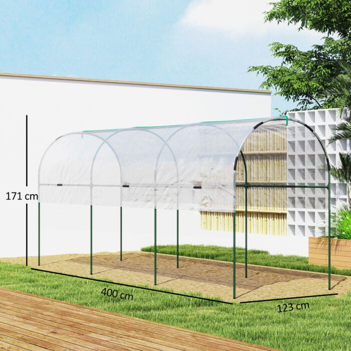 Outsunny Tunnel Tomato Greenhouse With 4 Hoops And Top Tap, Pointed Bottom And Guy Ropes, Clear