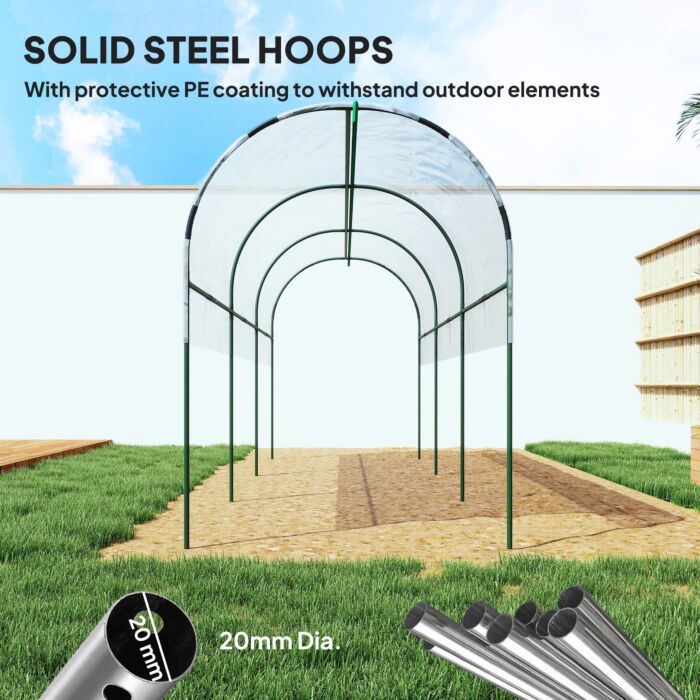 Outsunny Tunnel Tomato Greenhouse With 4 Hoops And Top Tap, Pointed Bottom And Guy Ropes, Clear