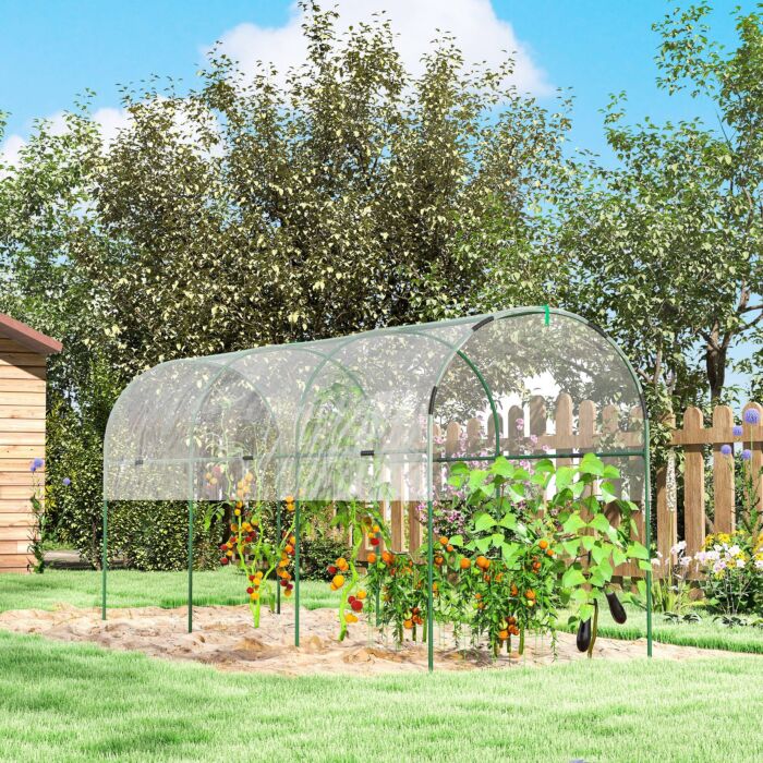 Outsunny Tunnel Tomato Greenhouse With 4 Hoops And Top Tap, Pointed Bottom And Guy Ropes, Clear