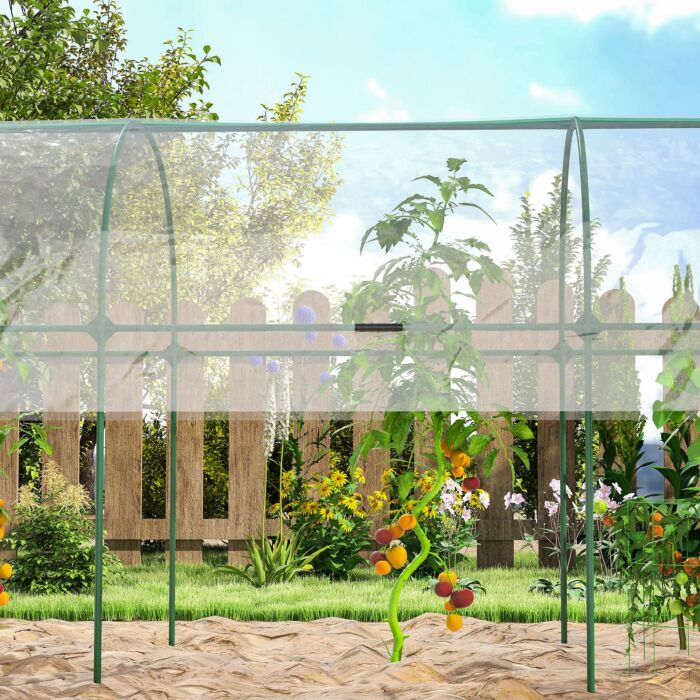Outsunny Tunnel Tomato Greenhouse With 4 Hoops And Top Tap, Pointed Bottom And Guy Ropes, Clear