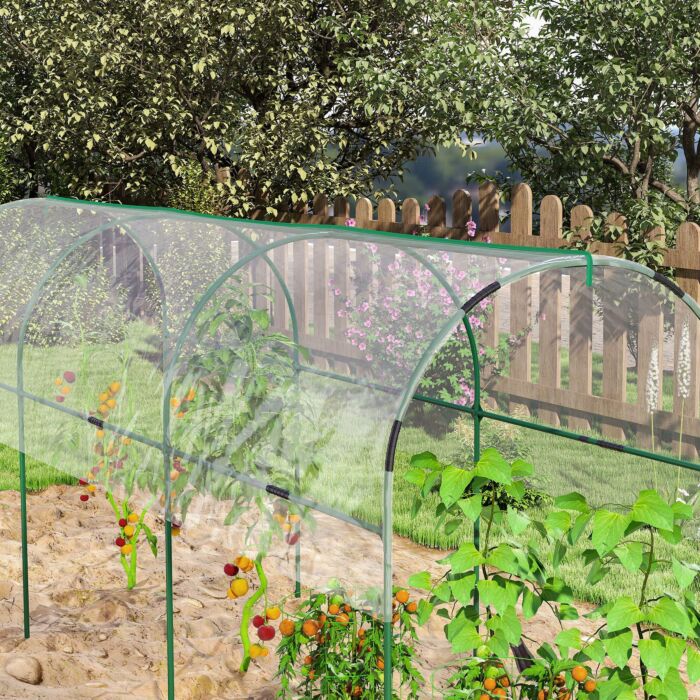 Outsunny Tunnel Tomato Greenhouse With 4 Hoops And Top Tap, Pointed Bottom And Guy Ropes, Clear