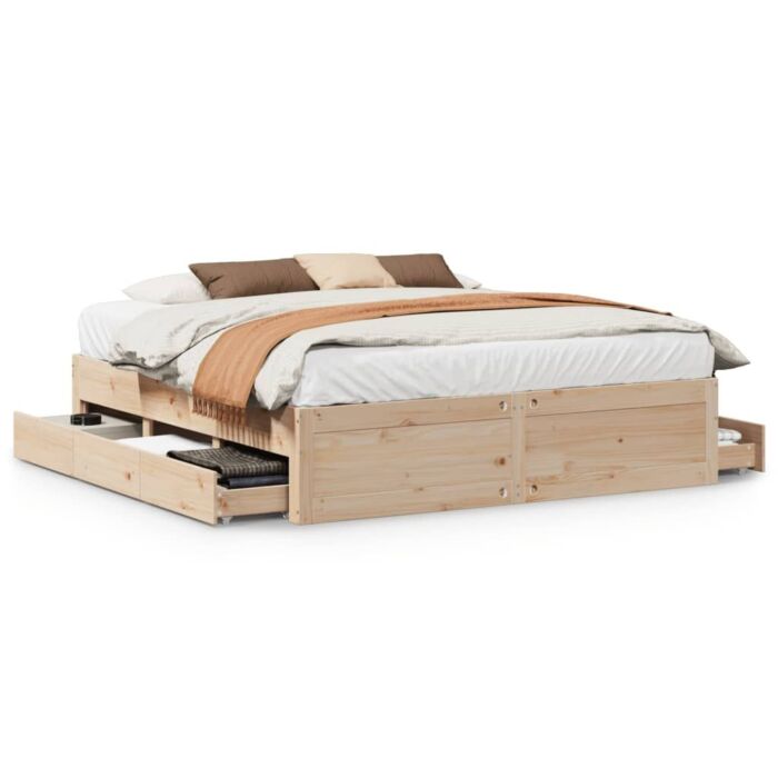 Vidaxl Bed Frame Without Mattress With Drawers 200x200 Cm Solid Wood Pine