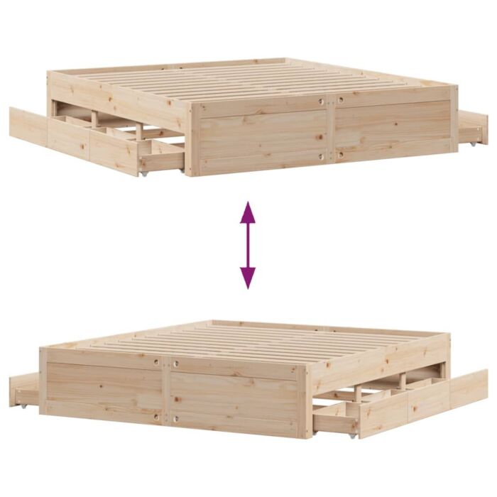 Vidaxl Bed Frame Without Mattress With Drawers 200x200 Cm Solid Wood Pine