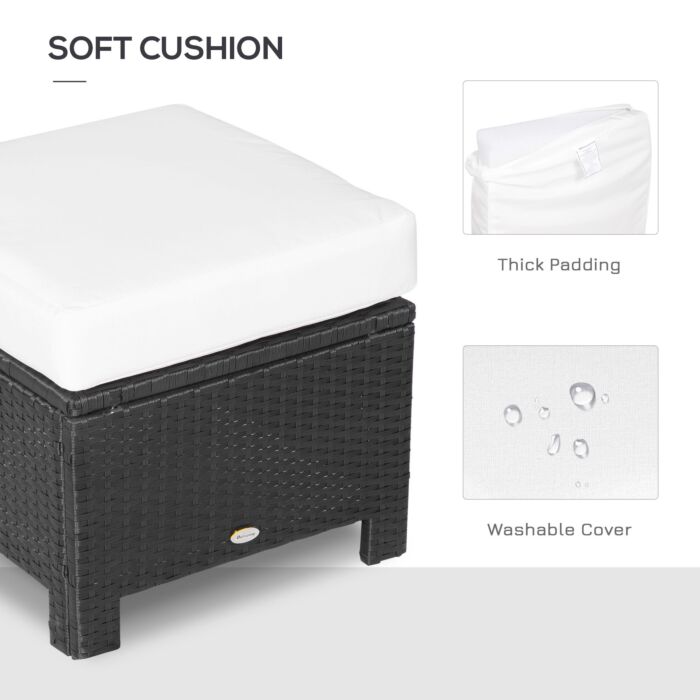 Outsunny Rattan Footstool Wicker Ottoman With Padded Seat Cushion Outdoor Patio Furniture For Backyard Garden Poolside Living Room 50 X 50 X 35 Cm