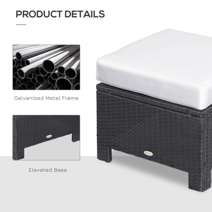 Outsunny Rattan Footstool Wicker Ottoman With Padded Seat Cushion Outdoor Patio Furniture For Backyard Garden Poolside Living Room 50 X 50 X 35 Cm