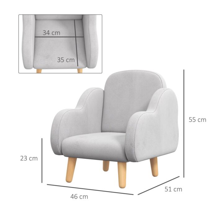 Zonekiz Cloud Shape Toddler Armchair, Ergonomically Designed Kids Chair, Comfy Children Playroom Mini Sofa For Relaxing, For Ages 1.5-5 Years - Grey
