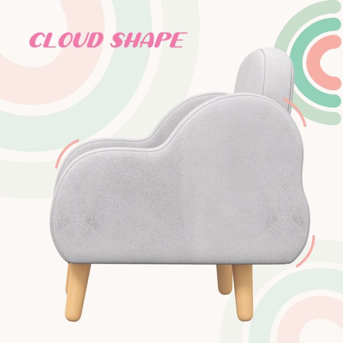 Zonekiz Cloud Shape Toddler Armchair, Ergonomically Designed Kids Chair, Comfy Children Playroom Mini Sofa For Relaxing, For Ages 1.5-5 Years - Grey