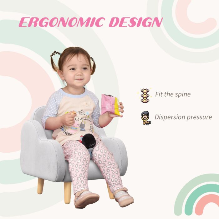 Zonekiz Cloud Shape Toddler Armchair, Ergonomically Designed Kids Chair, Comfy Children Playroom Mini Sofa For Relaxing, For Ages 1.5-5 Years - Grey