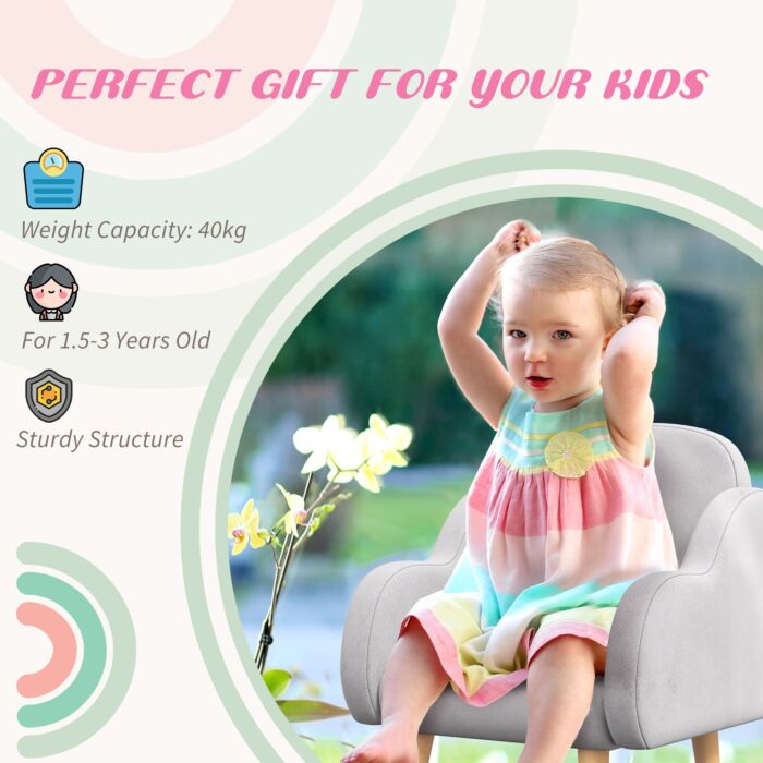 Zonekiz Cloud Shape Toddler Armchair, Ergonomically Designed Kids Chair, Comfy Children Playroom Mini Sofa For Relaxing, For Ages 1.5-5 Years - Grey