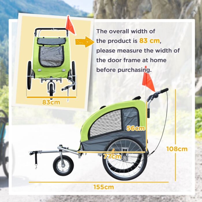 Pawhut Dog Bike Trailer Steel Pet Cart Carrier For Bicycle 360° Rotatable With Reflectors 3 Wheels Push/ Pull/ Brake Water Resistant Green