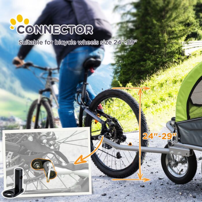 Pawhut Dog Bike Trailer Steel Pet Cart Carrier For Bicycle 360° Rotatable With Reflectors 3 Wheels Push/ Pull/ Brake Water Resistant Green